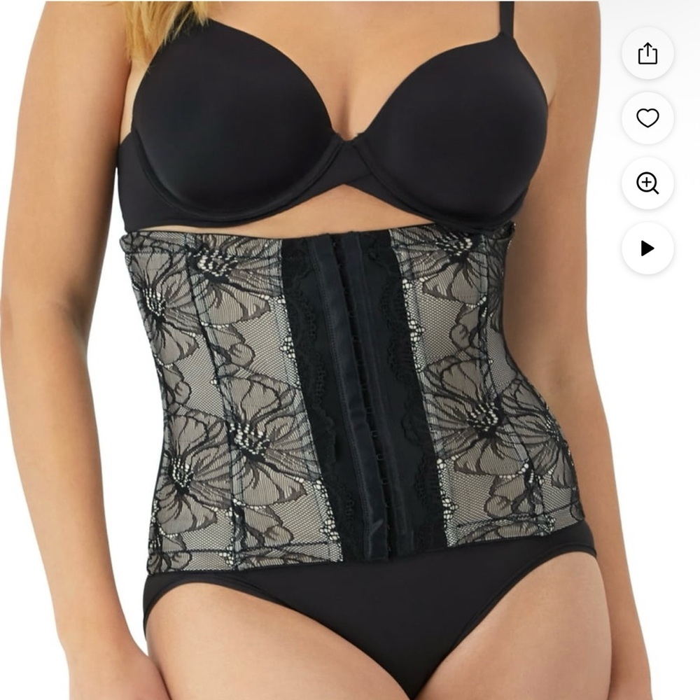 Maidenform flexees waist trainer black beige lace cincher shapes firm size S